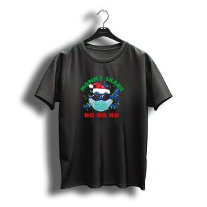 Mommy Shark Ho Ho Ho Santa Hat Sunglasses Mask Christmas Lights T-Shirt