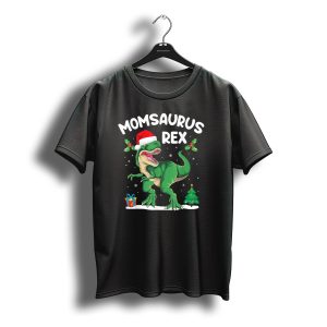 Momsaurus Rex Christmas Dinosaur Santa Hat Holly Tree Gift T-Shirt