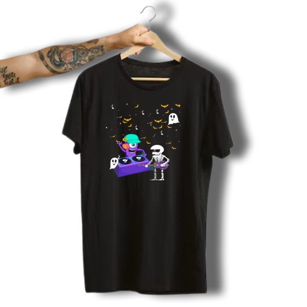 Monster Dj Halloween Music Bash With Skeleton And Ghosts T Shirt t shirt 1