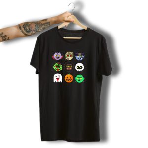 Monster Faces Halloween Emoji Werewolf Skull Ghost Pumpkin Frankenstein T-Shirt