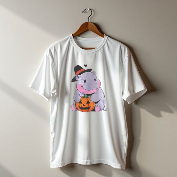 Moo Deng Halloween 2024 Purple Hippo Witch Hat Pumpkin t shirt 1