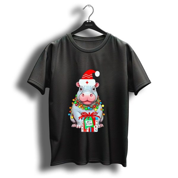 Moo Deng Merry Christmas Lights Tree Santa Hippo With Gift T Shirt 1 t shirt 1