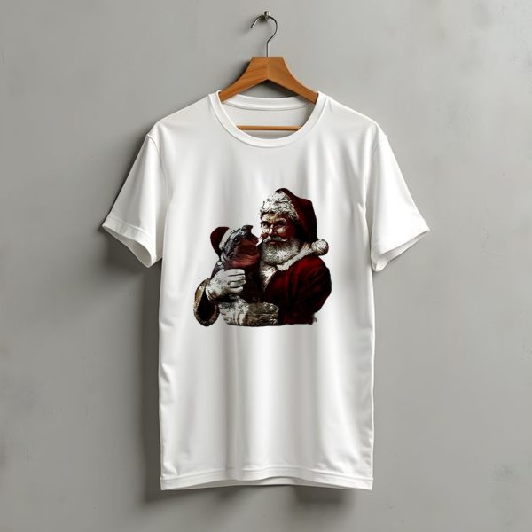 Moo Deng Xmas Funny Christmas Santa Hug Cute Baby Hippo Santa Claus Holiday T Shirt t shirt 1