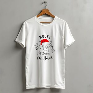 Mooey Christmas Santa Hat Snowflakes T Shirt