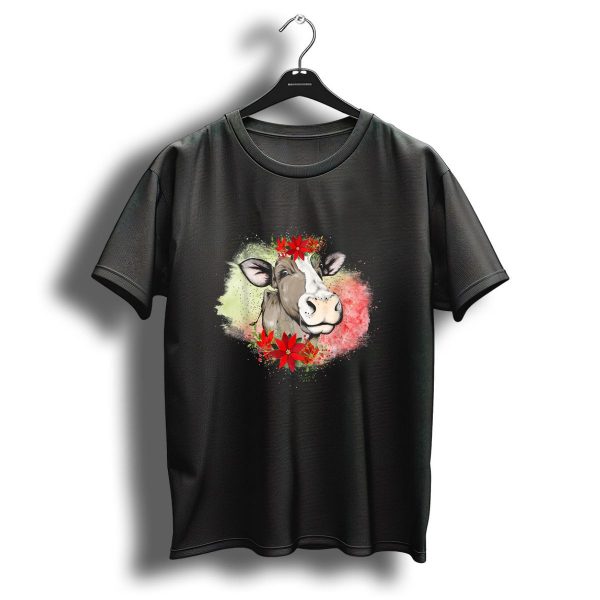 Moooorry Christmas Holiday Cow Poinsettia T Shirt 1 t shirt 1