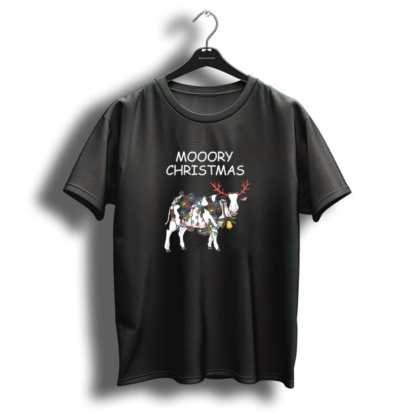 Mooory Christmas Cow Festive Lights Reindeer Cow T Shirt 1 t shirt 1