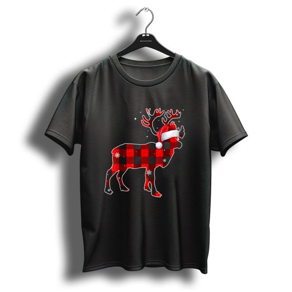 Moose Red Buffalo Plaid Christmas Santa Hat Snowflakes T Shirt 1 t shirt 1
