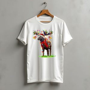 Moose Santa Reindeer Christmas Lights Holiday Deïåcor T-Shirt