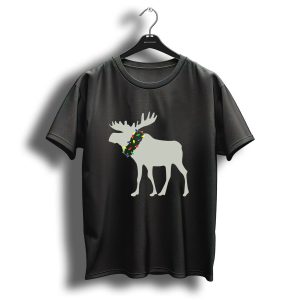 Moose With Festive Christmas Light Wreath T Shirt