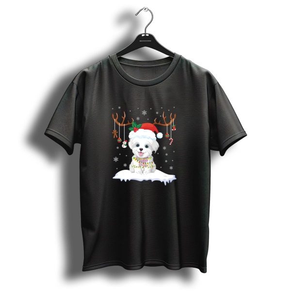 Morkie Santa Hat Reindeer Antlers Christmas Snowflakes Ornaments T Shirt 1 t shirt 1