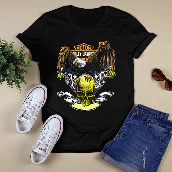 Motor HD Cycle Michigan Wolverines Eagle Skull T Shirt Black 1