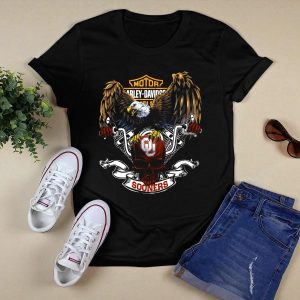 Motor Hd Cycles Oklahoma Sooners Bald Eagle Skull T-Shirt