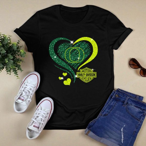 Motor HD Cycles Oregon Ducks Heart Sparkle T Shirt 1