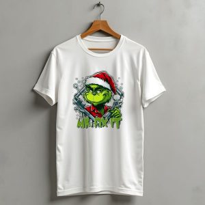 Mrkids T Shirt Ffix It Grinch Merry Christmas Santa Hat Wrench Holiday T-Shirt