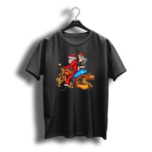 Mrs Claus Biker Christmas Santa Riding Motorcycle T-Shirt