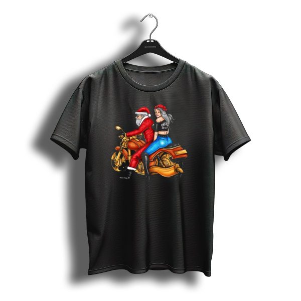 Mrs Claus Biker Christmas Santa Riding Motorcycle T Shirt t shirt 1