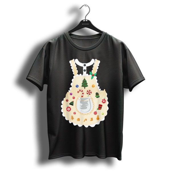 Mrs Claus With Festive Christmas Apron Featuring Santa And Holiday Decorations T Shirt 1 t shirt 1