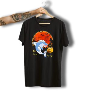 Mummy Dolphin Halloween With Pumpkin Candy Basket And Spooky Orange Moon T-Shirt