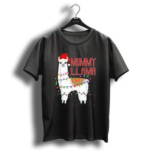 Mummy Llama Christmas Lights Festive Holiday Snow Santa Hat T Shirt