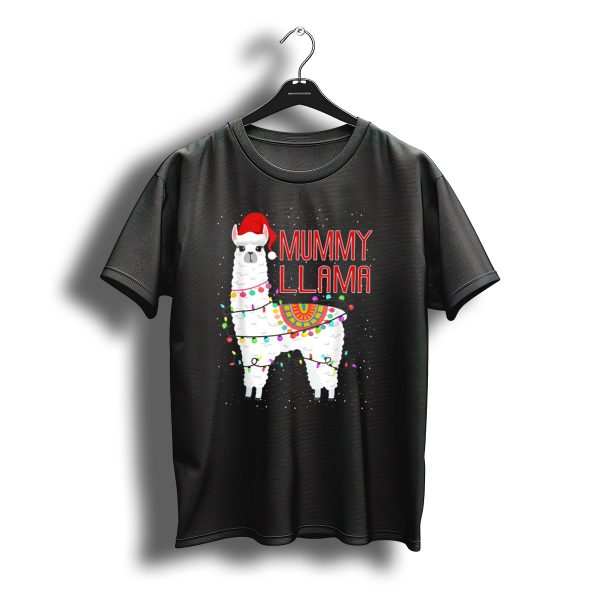 Mummy Llama Christmas Lights Festive Holiday Snow Santa Hat T Shirt t shirt 1