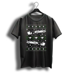 Mustang Christmas Car Pattern Santa Sleigh Snowflakes Trees T Shirt
