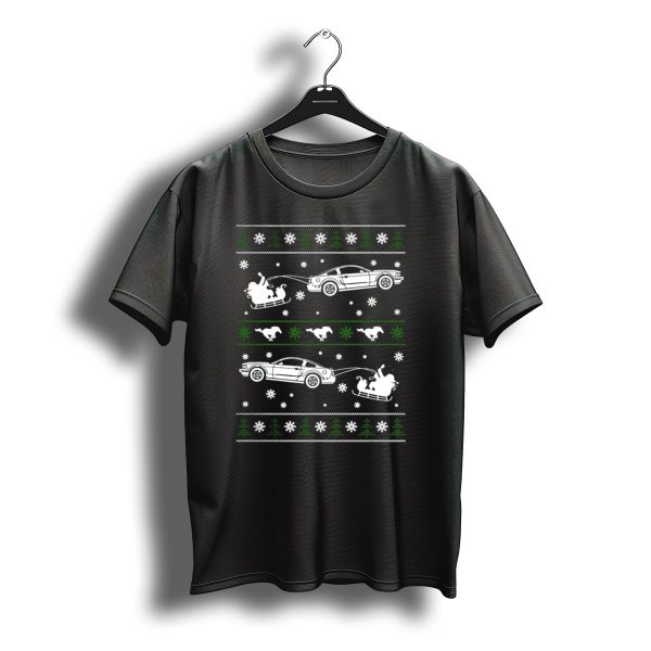 Mustang Christmas Car Pattern Santa Sleigh Snowflakes Trees T Shirt t shirt 1