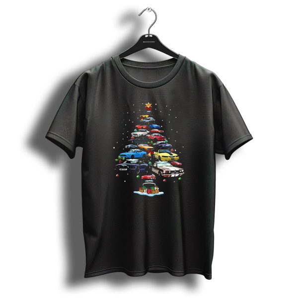 Mustang Christmas Tree With Iconic Cars And Festive Decorations T Shirt 1 t shirt 1