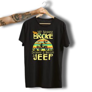 My Broom Broke So Now I Drive A Jeep Halloween Sunset Jeep Witch Vintage T-Shirt