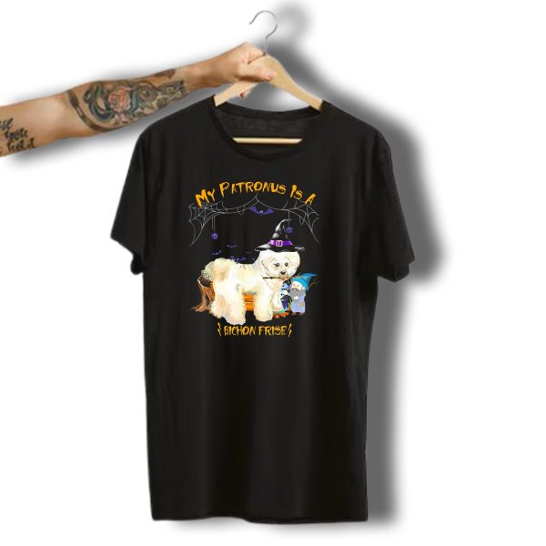 My Patronus Is A Bichon Frise Halloween Dog Wizard Hat Spider Webs T Shirt t shirt 1