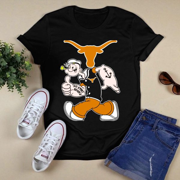 My Story Designs Texas Longhorns Popeye Anchored Thumbs Up T Shirt Style 1 Black 1
