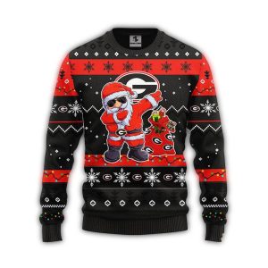 Georgia Bulldogs Dabbing Ugly Sweater Christmas Santa Snowman Sweater