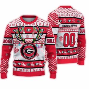 Personalized Georgia Bulldogs Special Reindeer Light Ugly Christmas Sweater