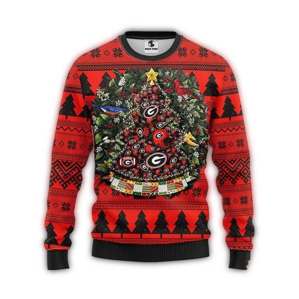 NCAA Georgia Bulldogs Ugly Sweater Tree Ball Ugly Christmas Sweater 1