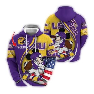 Personalized Lsu Tigers Hoodie Mickey Mouse 100 Year Anniversary All Over Print Hoodie