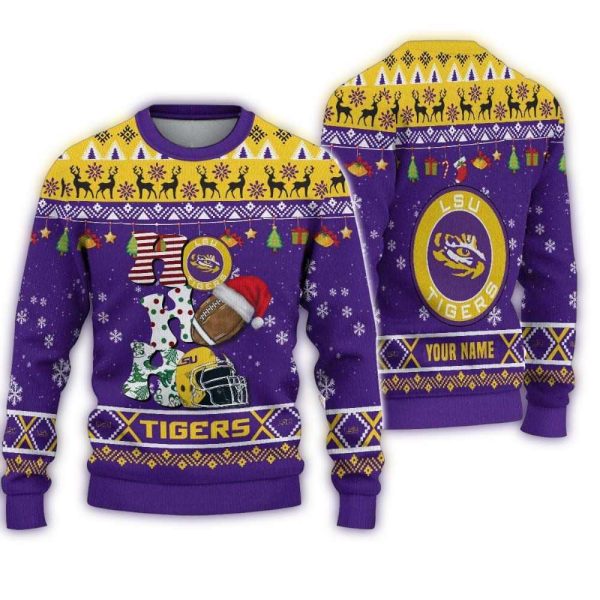 NCAA LSU Tigers Football HO HO HO Ugly Christmas Sweater 1