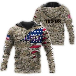Personalized Lsu Tigers Military Veterans Camouflage All Over Print Hoodie