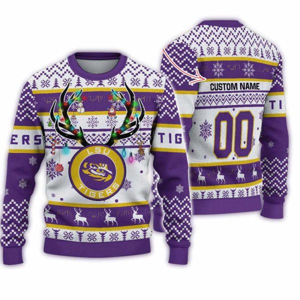 NCAA LSU Tigers Special Reindeer Light Ugly Christmas Sweater 1