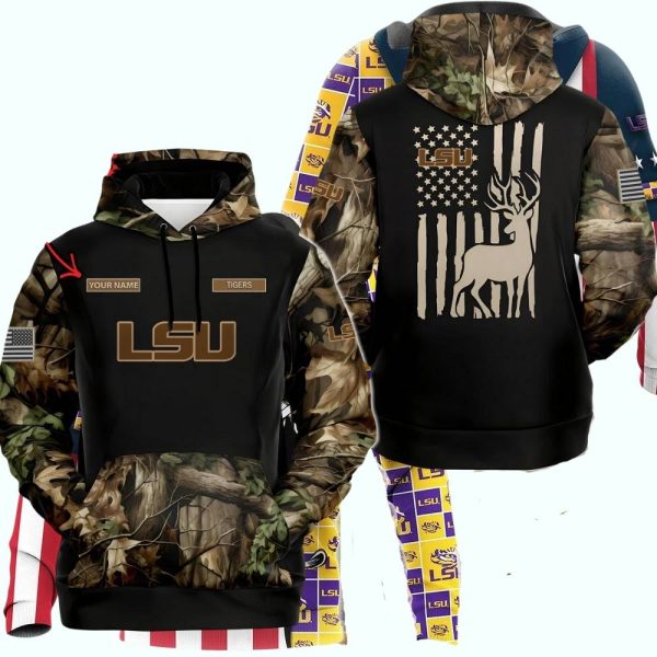 NCAA LSU Tigers Sporty Camo Hunting Style Hoodie Sweatshirt TShirt 1