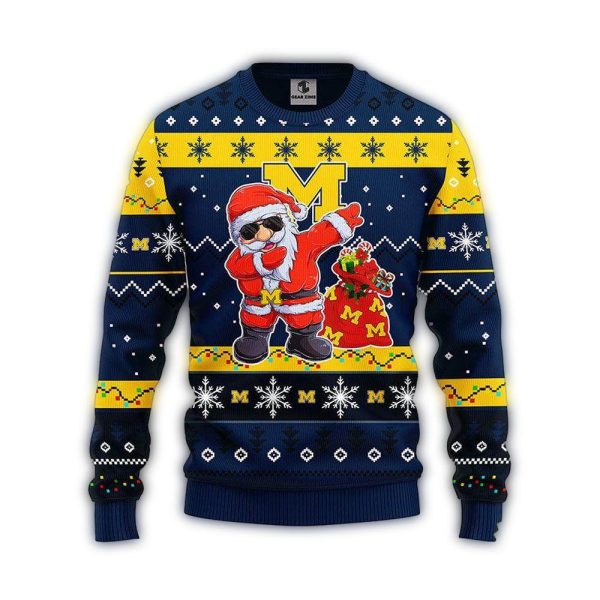 NCAA Michigan Wolverines Dabbing Ugly Sweater Christmas Santa Snowman Sweater 1