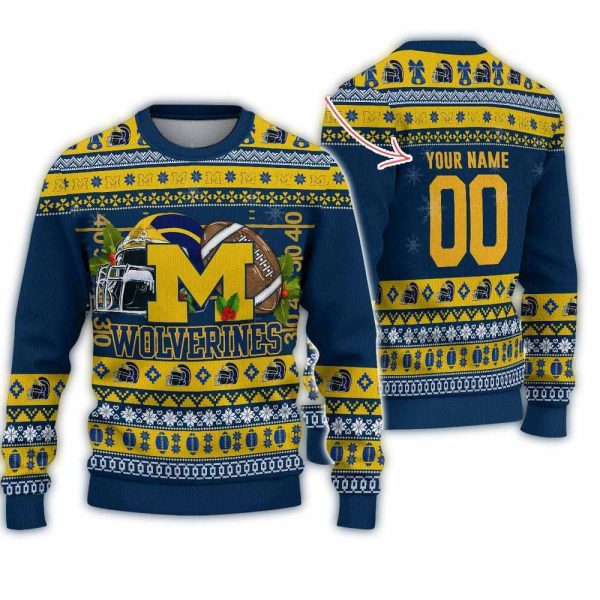 NCAA Michigan Wolverines Logo Team Football Custom Christmas Ugly Sweater 1