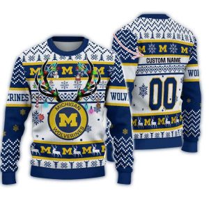 Personalized Michigan Wolverines Reindeer Light Ugly Christmas Sweater