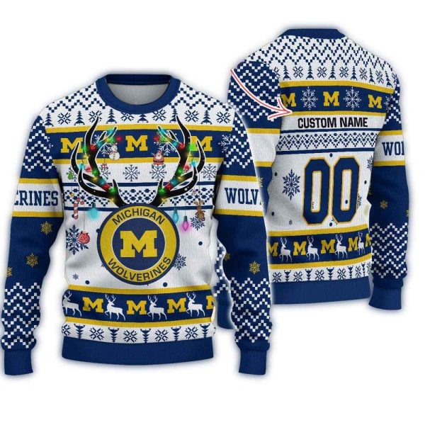 NCAA Michigan Wolverines Special Reindeer Light Ugly Christmas Sweater 1