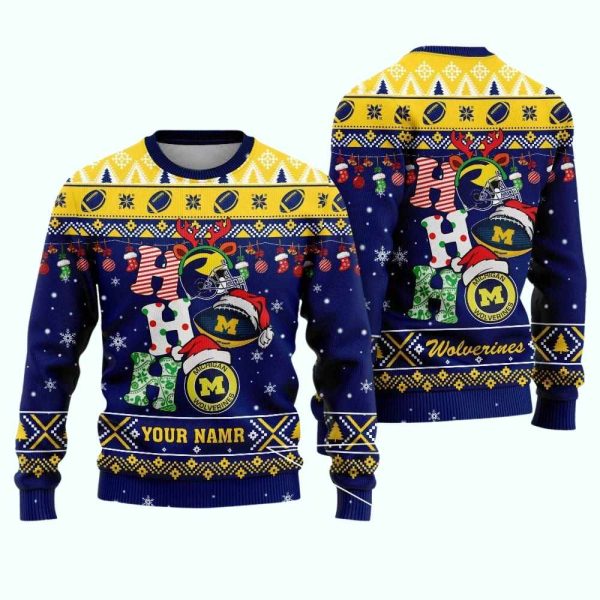 NCAA Michigan Wolverines Ugly Sweater Custom Name Wool Sweater 1