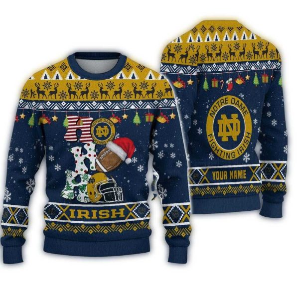 NCAA Notre Dame Fighting Irish Football HO HO HO Ugly Christmas Sweater 1