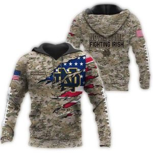 Personalized Notre Dame Fighting Irish Military Veterans Camouflage All Over Print Hoodie