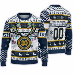 Personalized Notre Dame Fighting Irish Reindeer Light Ugly Christmas Sweater