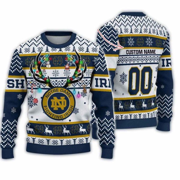 NCAA Notre Dame Fighting Irish Special Reindeer Light Ugly Christmas Sweater 1