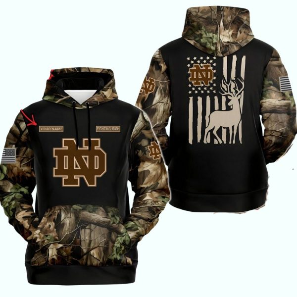 NCAA Notre Dame Fighting Irish Sporty Camo Hunting Style Hoodie Sweatshirt TShirt 1