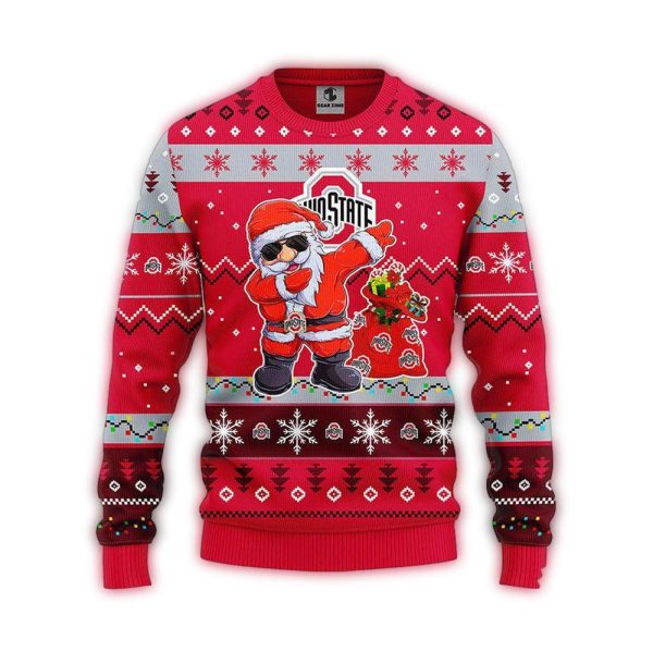 NCAA Ohio State Buckeyes Dabbing Ugly Sweater Christmas Santa Snowman Sweater 1