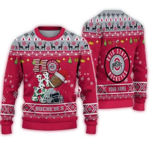 NCAA Ohio State Buckeyes Football HO HO HO Ugly Christmas Sweater 1